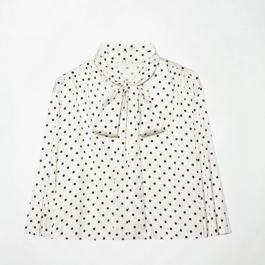 Women's silk look tie blouse with puff sleeves and frill cuff detail Drune