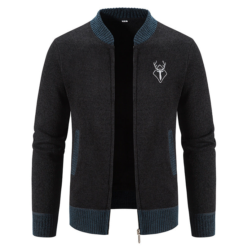 Men's casual zip-knit jacket with soft thermal lining, ribbed stand-up collar and deer logo Mune Fashion