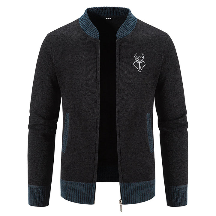 Men's casual zip-knit jacket with soft thermal lining, ribbed stand-up collar and deer logo Mune Fashion