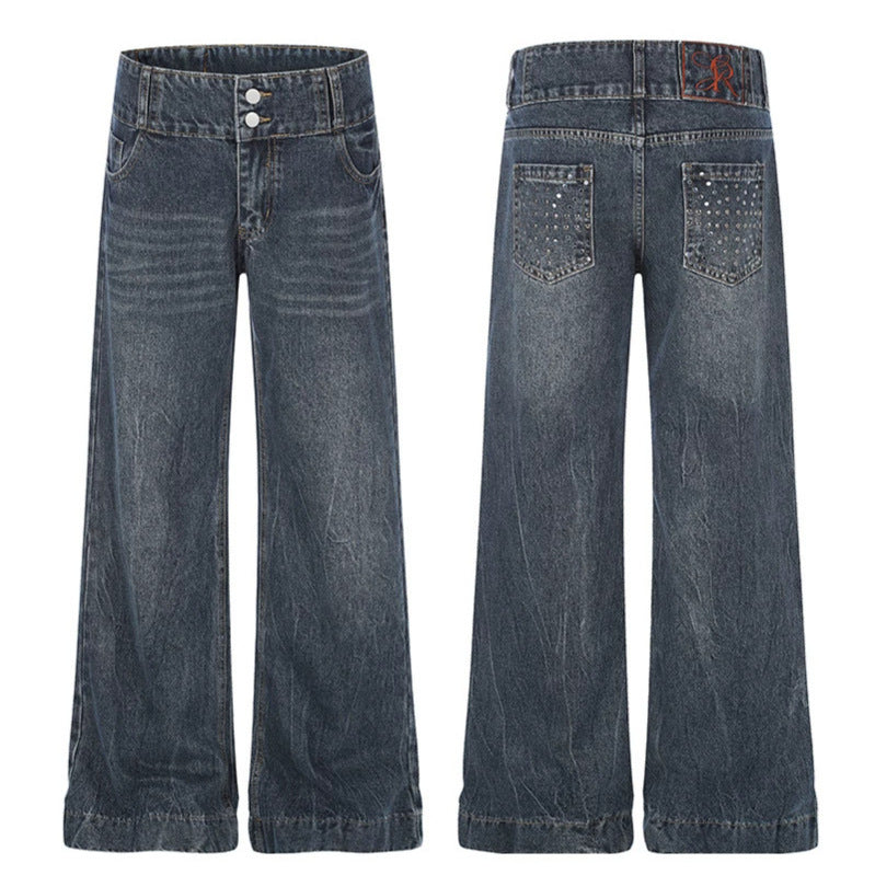 Women High-Waist Wide Palazzo Jeans with Double Button and Flared Leg Mune Fashion