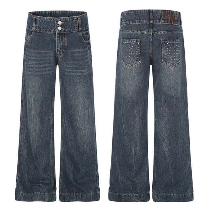 Women High-Waist Wide Palazzo Jeans with Double Button and Flared Leg Mune Fashion