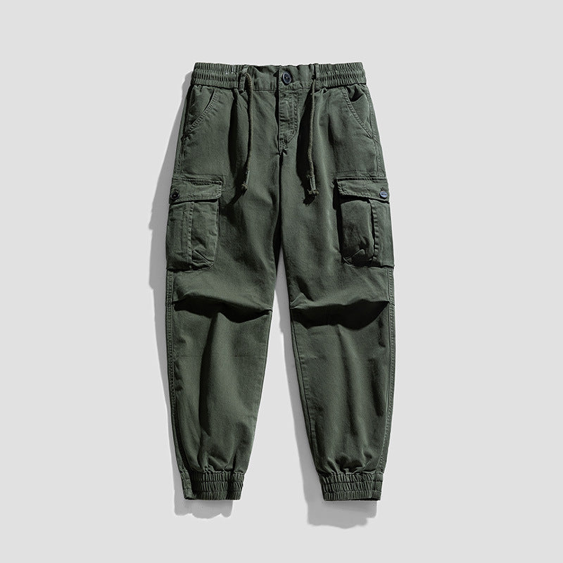 Men's utility cargo pants in jogger style with elastic drawstring waistband and multiple pockets Drune