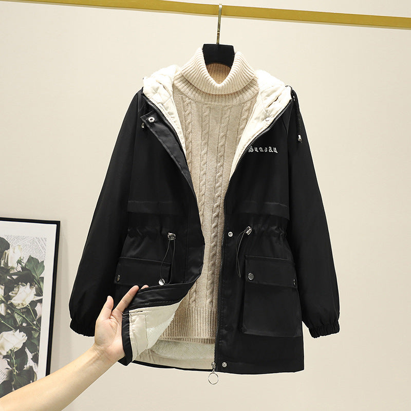 Women's Water-Repellent Hooded Parker with Teddy Lining Tunnel Drawstring Waist and Multiple Pockets Mune Fashion