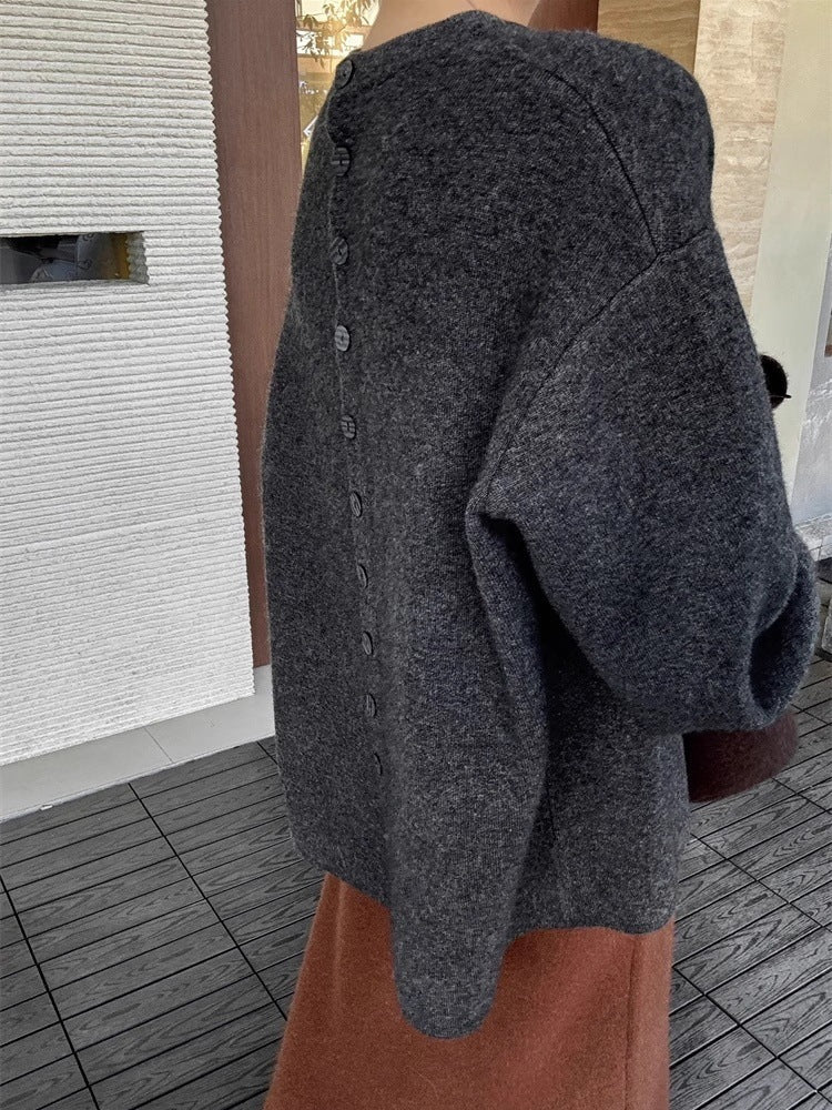 Women's Oversized Fine Knit Sweater with Balloon Sleeves and Button Cuff Mune Fashion