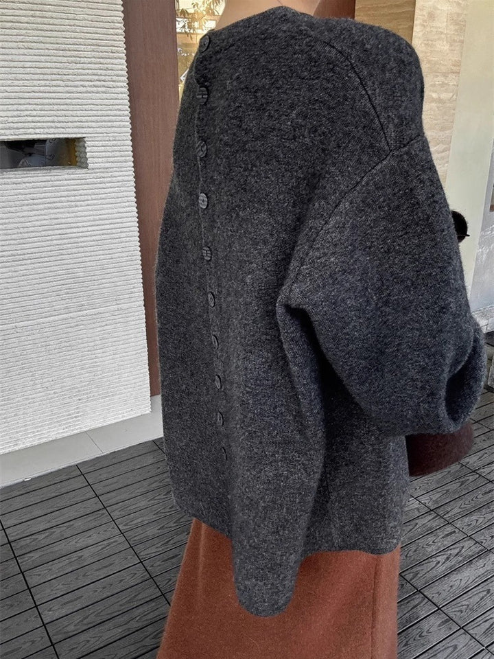 Women's Oversized Fine Knit Sweater with Balloon Sleeves and Button Cuff Mune Fashion