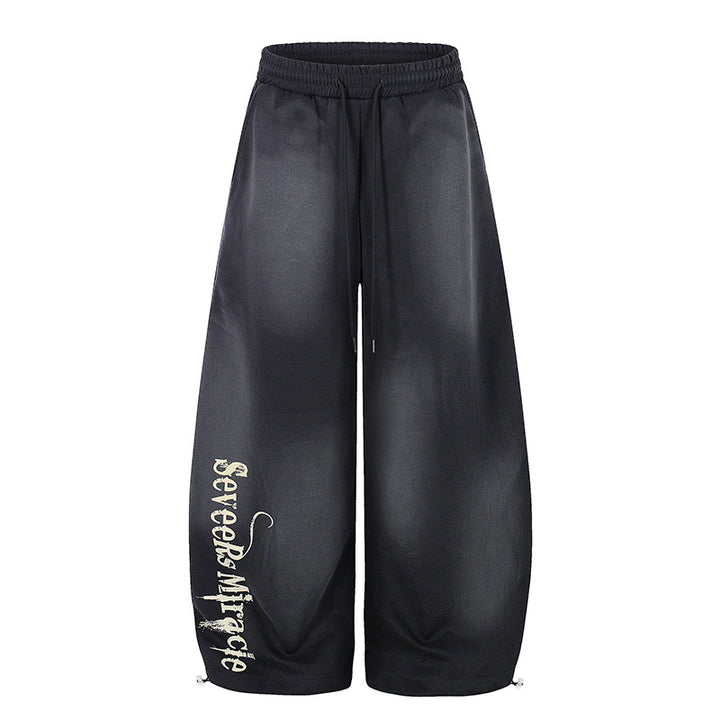 Women's Wide Palazzo Jogging Pants with Comfort Waistband, Drawstring and Typographic Side Print Mune Fashion