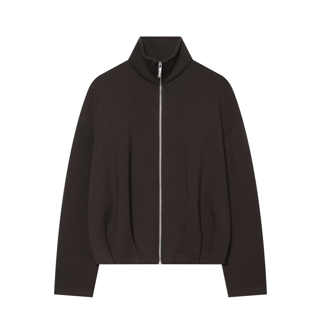 Women's Cropped Sweat Jacket with High Funnel Collar, Full Zip and Fitted Hem Mune Fashion