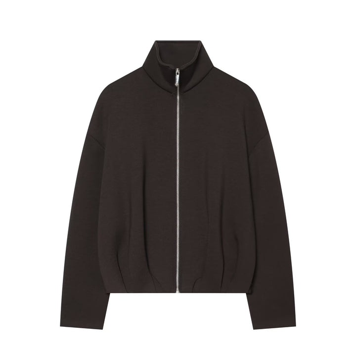 Women's Cropped Sweat Jacket with High Funnel Collar, Full Zip and Fitted Hem Mune Fashion