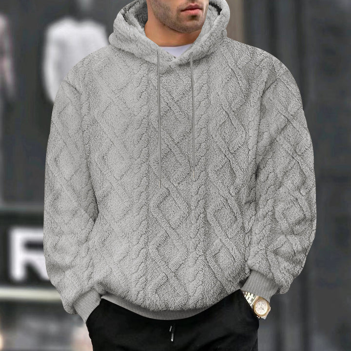 Men's cozy Sherpa hoodie with diamond-embossed structure, drawstring and elastic ribbed cuffs Mune Fashion