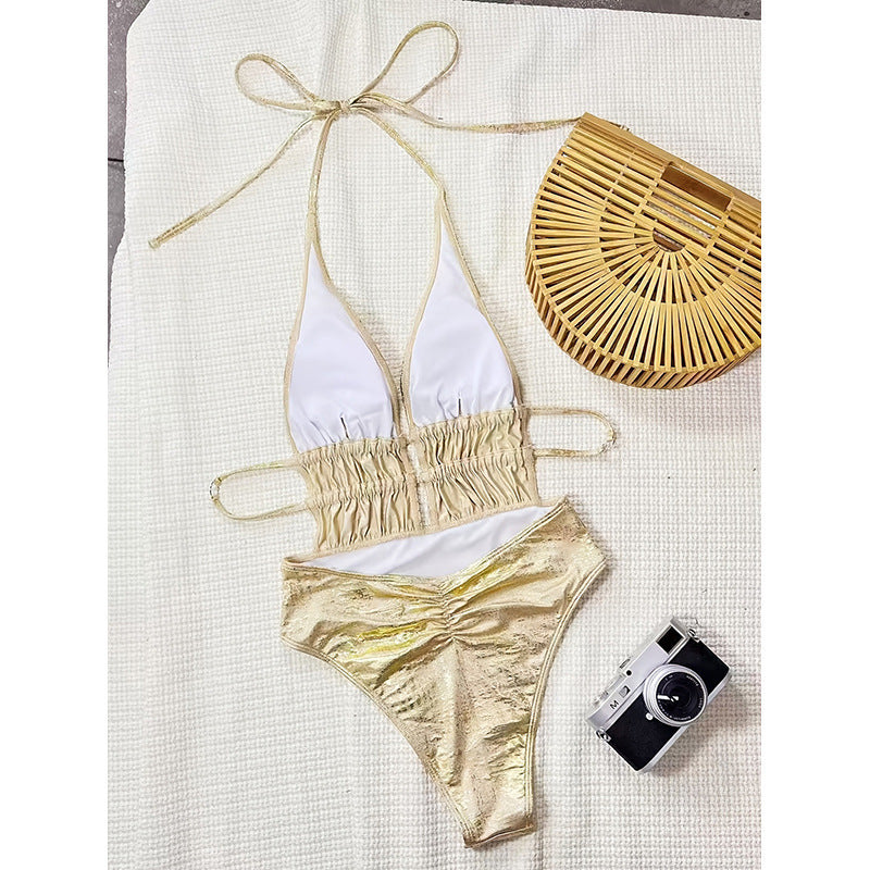 Women's one-piece swimsuit with deep V-neckline and shimmer effect Mune Fashion