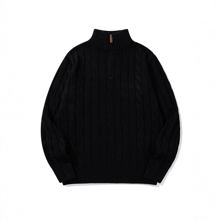 Unisex cable knit half-zip sweater with high ribbed collar and oversized fit Mune Fashion