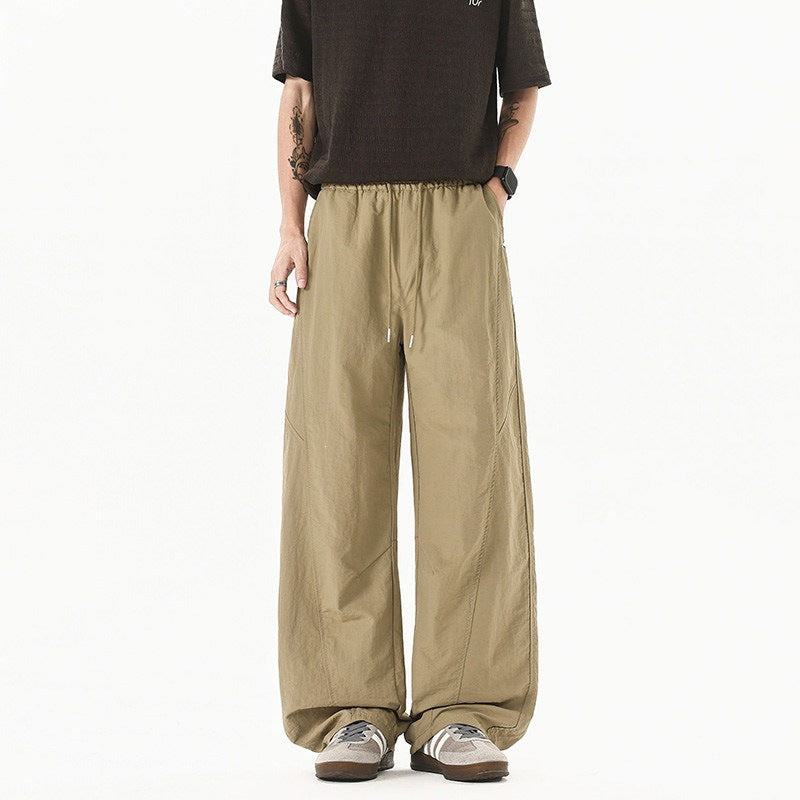Men Wide Cut Relaxed-Fit Linen-Cotton Pants with Elastic Waistband and Drawstring Mune Fashion