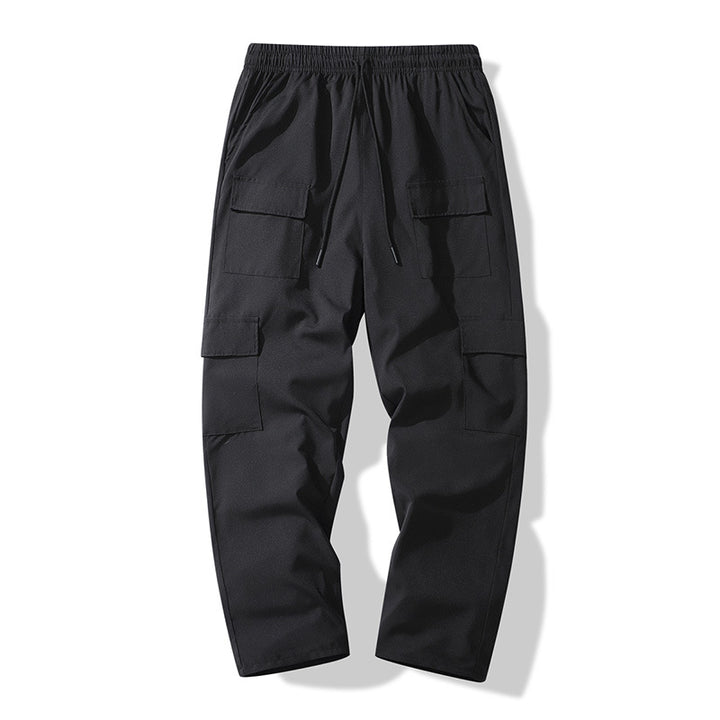Men's cargo casual pants with elastic waistband, drawstring, and multiple flap pockets Mune Fashion
