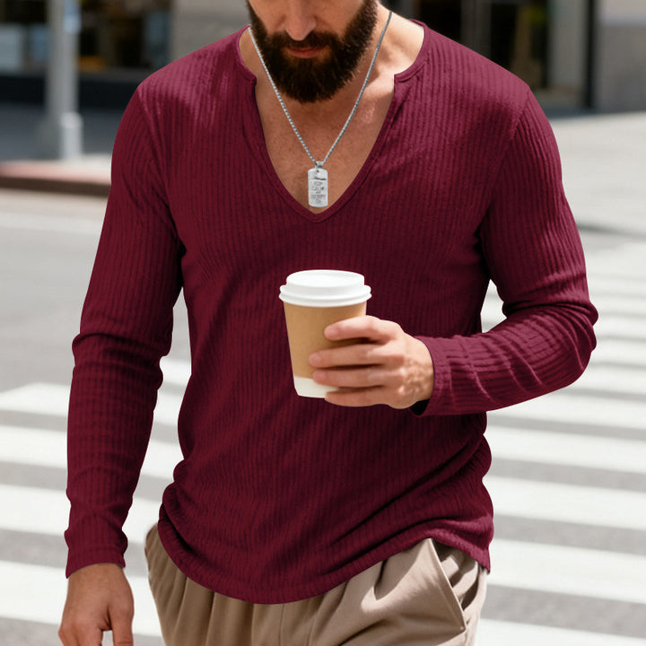 Men's ribbed V-neck long sleeve shirt made of lightweight cotton blend Mune Fashion