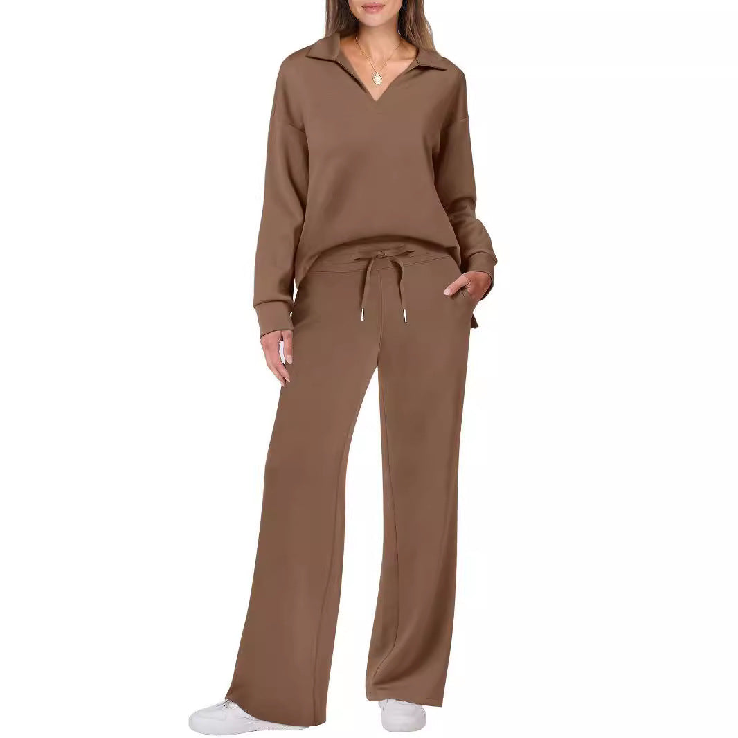 Women's Relaxing Leisure Suit with Large Collar and Comfortable Wide-Cut Pants Mune