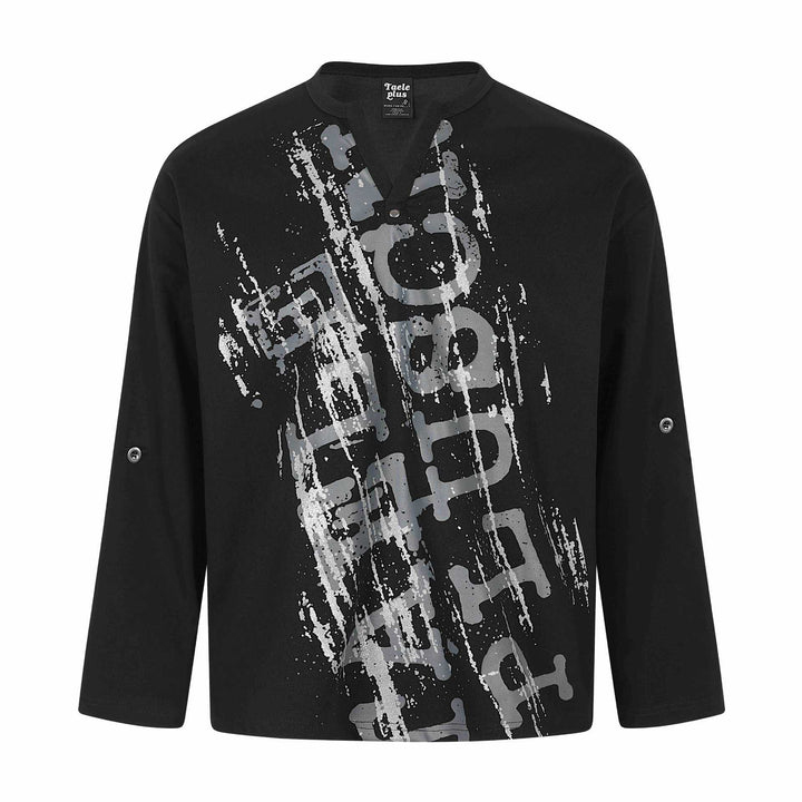 Unisex Oversize Henley Sweatshirt with Notch Collar, 3/4 Sleeves and Print Mune Fashion