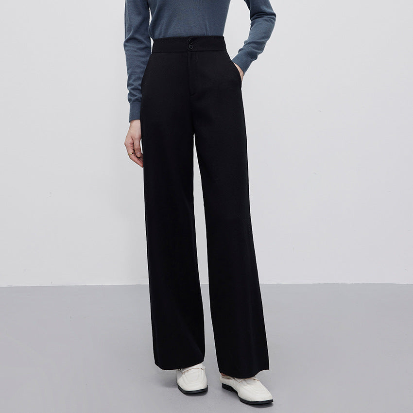 Women's High-Waisted Wool Blend Palazzo Pants with Straight Fall and Concealed Hook Closure Mune Fashion