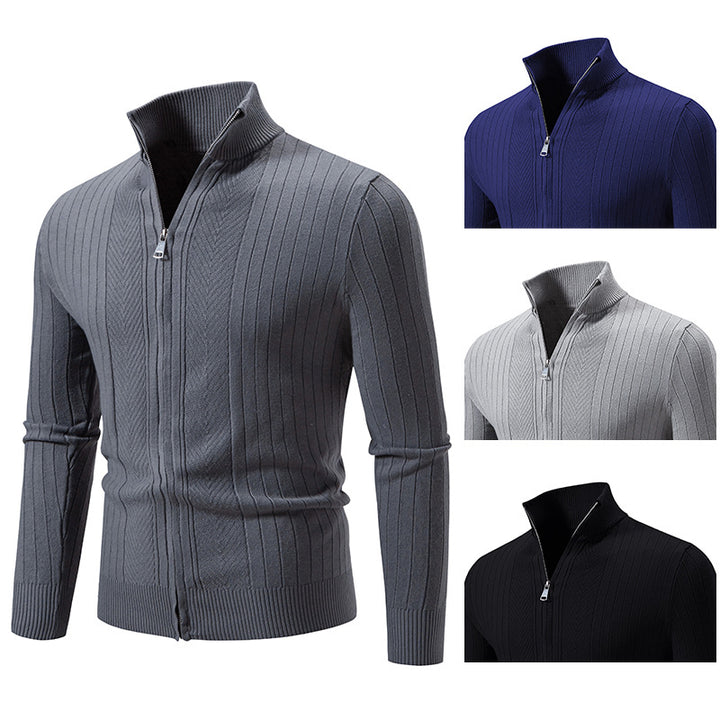 Men's slim fit fine knit zip jacket with stand-up collar and distinctive rib structure Mune Fashion