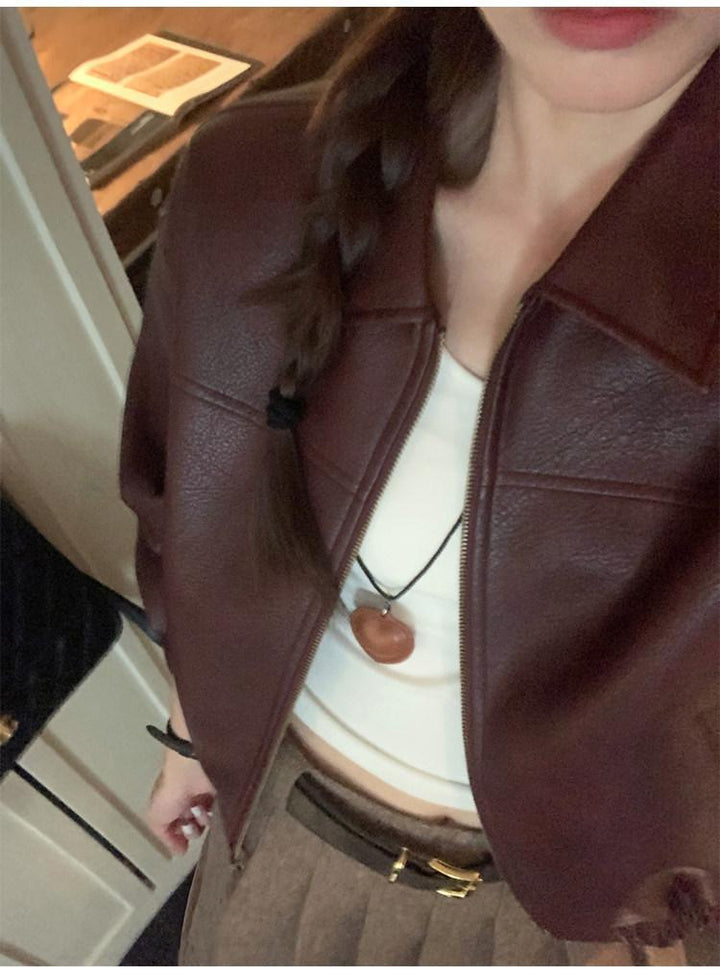 Women's Cropped Lambskin Bomber Jacket Mune Fashion