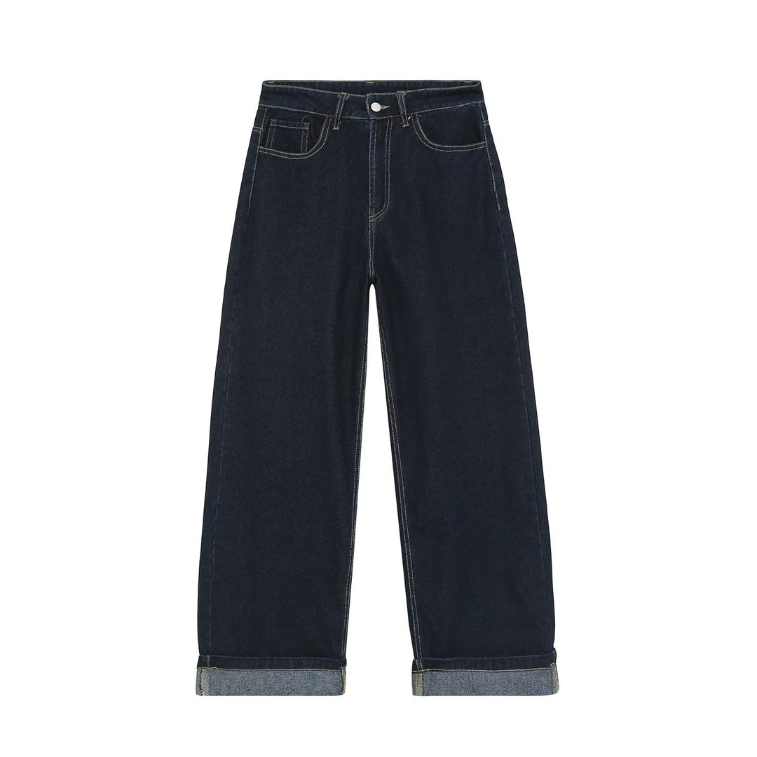 Women Highwaist Wide-Leg Jeans with Wide Leg and Turn-Up Hem Mune Fashion