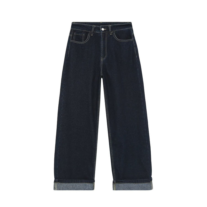 Women Highwaist Wide-Leg Jeans with Wide Leg and Turn-Up Hem Mune Fashion