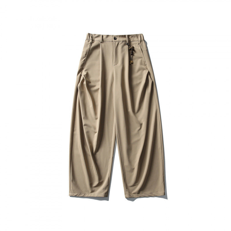 Men's Wide Pleated Culotte Pants with Low Crotch Mune Fashion