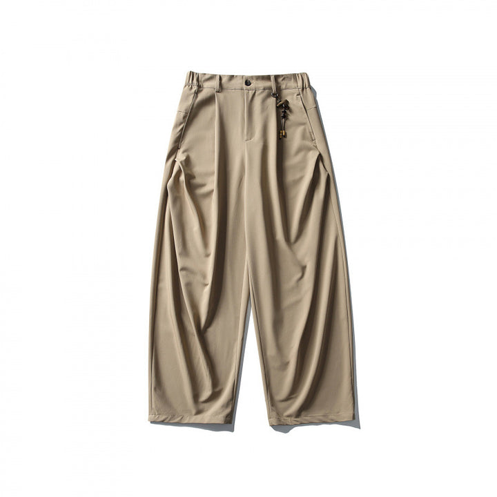 Men's Wide Pleated Culotte Pants with Low Crotch Mune Fashion