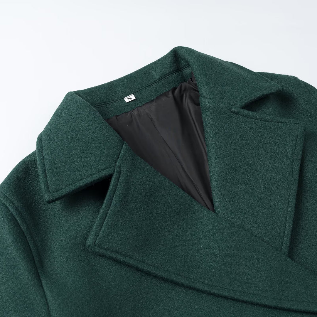 Ladies Short Peacoat made of wool blend with double-breasted button placket and cuff straps Mune Fashion