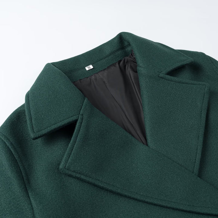 Ladies Short Peacoat made of wool blend with double-breasted button placket and cuff straps Mune Fashion