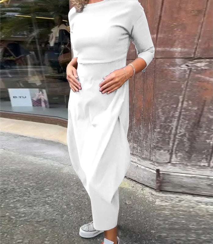 Women Simple Midi Dress with Boat Neck, Tailored Fit and Tulip Skirt Detail Mune Fashion