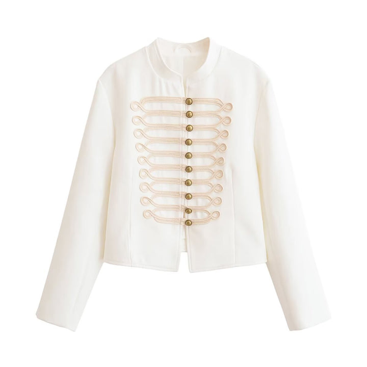 Ladies short jacket in officer style with decorative cord and stand-up collar Mune Fashion