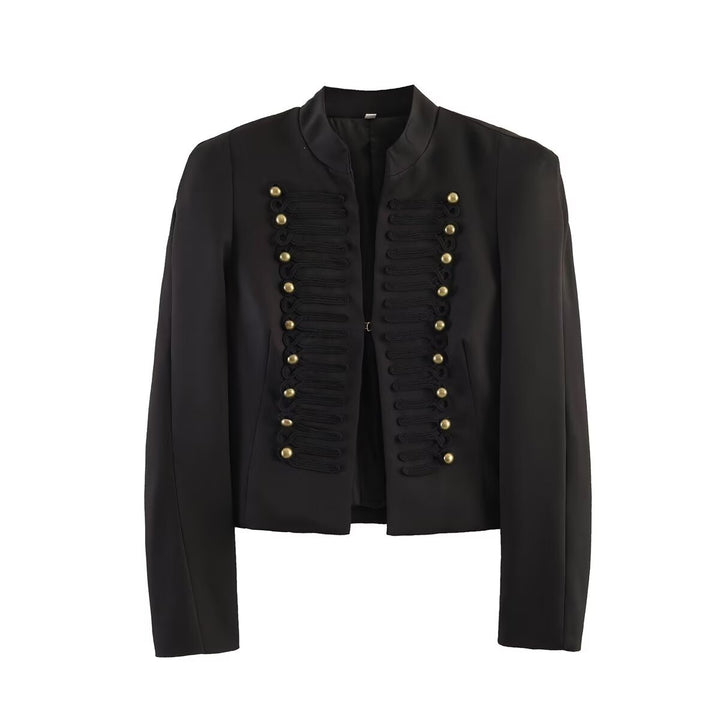 Women's short blazer in parade and military look with decorative cord applications and decorative buttons Mune Fashion