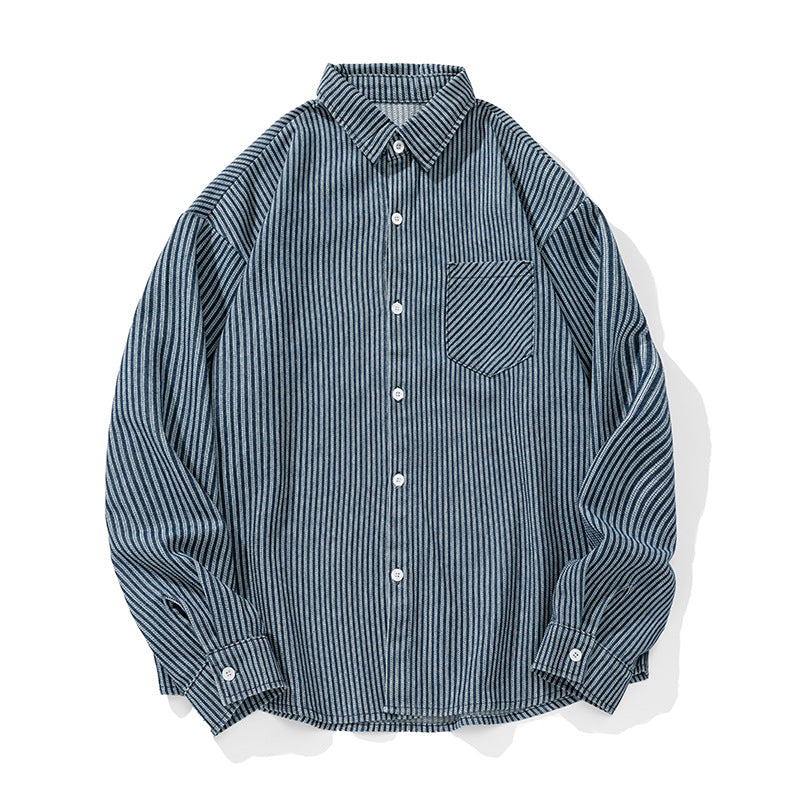 Men Striped Oversized Shirt with Chest Pocket and Dropped Shoulder Mune Fashion