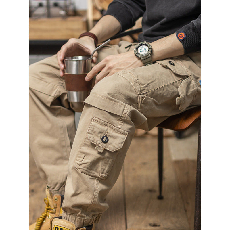 Men's Utility Cargo Pants with Drawstring, Elastic Hem and Multiple Pockets Mune Fashion
