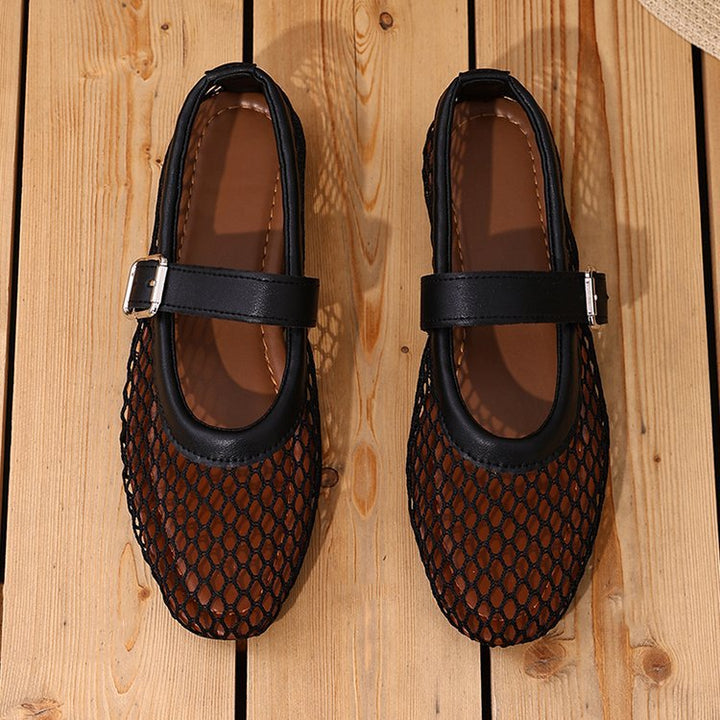 Damen Atmungsaktive Mary‑Jane‑Ballerinas mit Netz‑Mesh‑Obermaterial und verstellbarem Schnallenriemen Mune Fashion