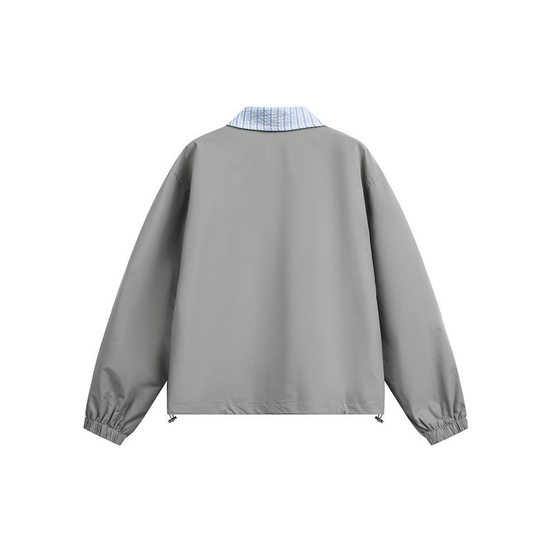 Men's Lightweight Boxy Transitional Jacket with Contrast Collar Elastic Hem Finishes and Concealed Zipper Mune Fashion