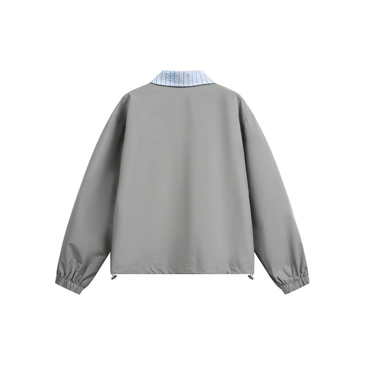 Men's Lightweight Boxy Transitional Jacket with Contrast Collar Elastic Hem Finishes and Concealed Zipper Mune Fashion