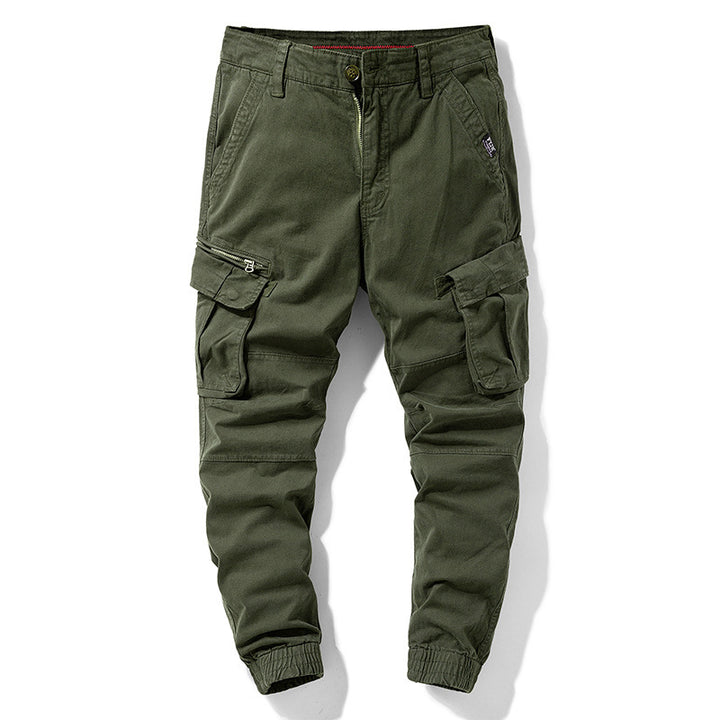 Men's tapered cargo pants in jogger style with knee patches, multiple pockets, and elastic ankle cuffs Mune Fashion