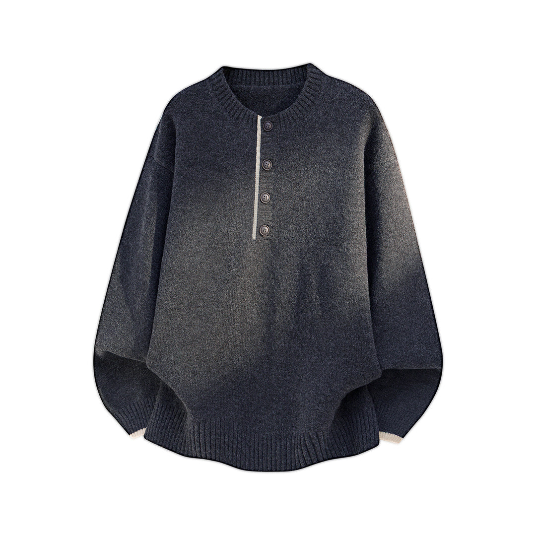 Women's Oversized Knit Sweater with Henley Button Placket and Contrasting Cuffs Mune Fashion