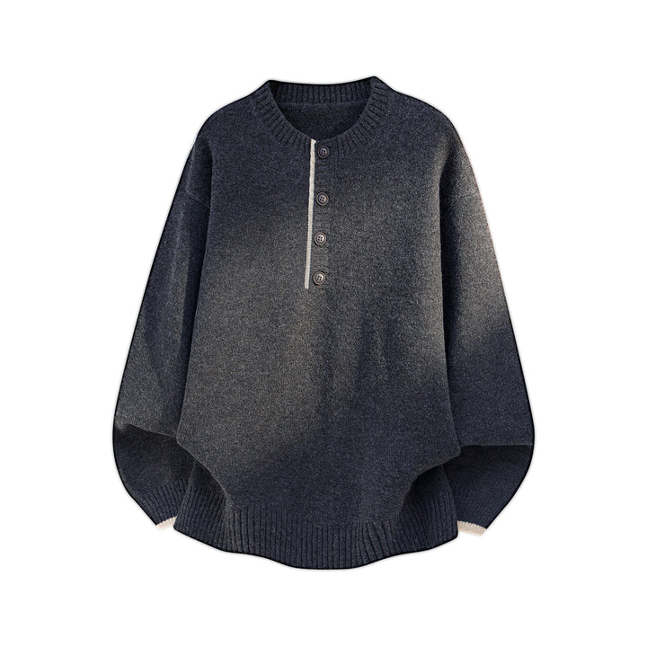 Women's Oversized Knit Sweater with Henley Button Placket and Contrasting Cuffs Mune Fashion