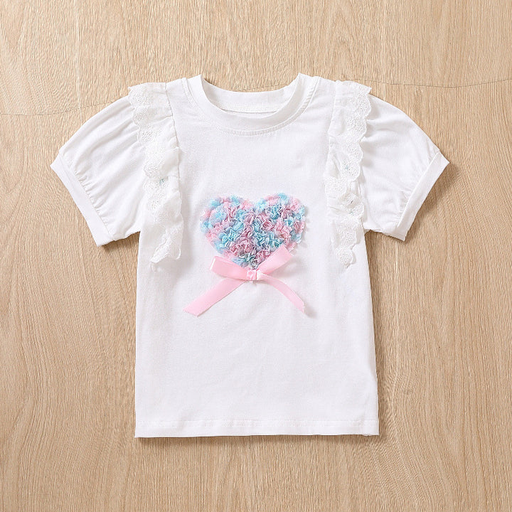 Girl's T-Shirt with Ruffle Details and Heart Motif Mune Fashion