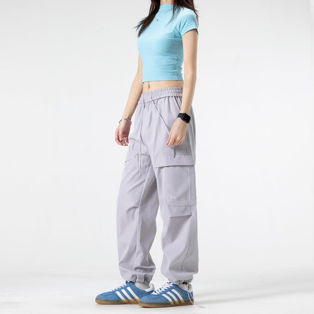 Unisex Wide Cargo Pants in Utility Baggy Style with Elastic Waistband and Adjustable Cuffs