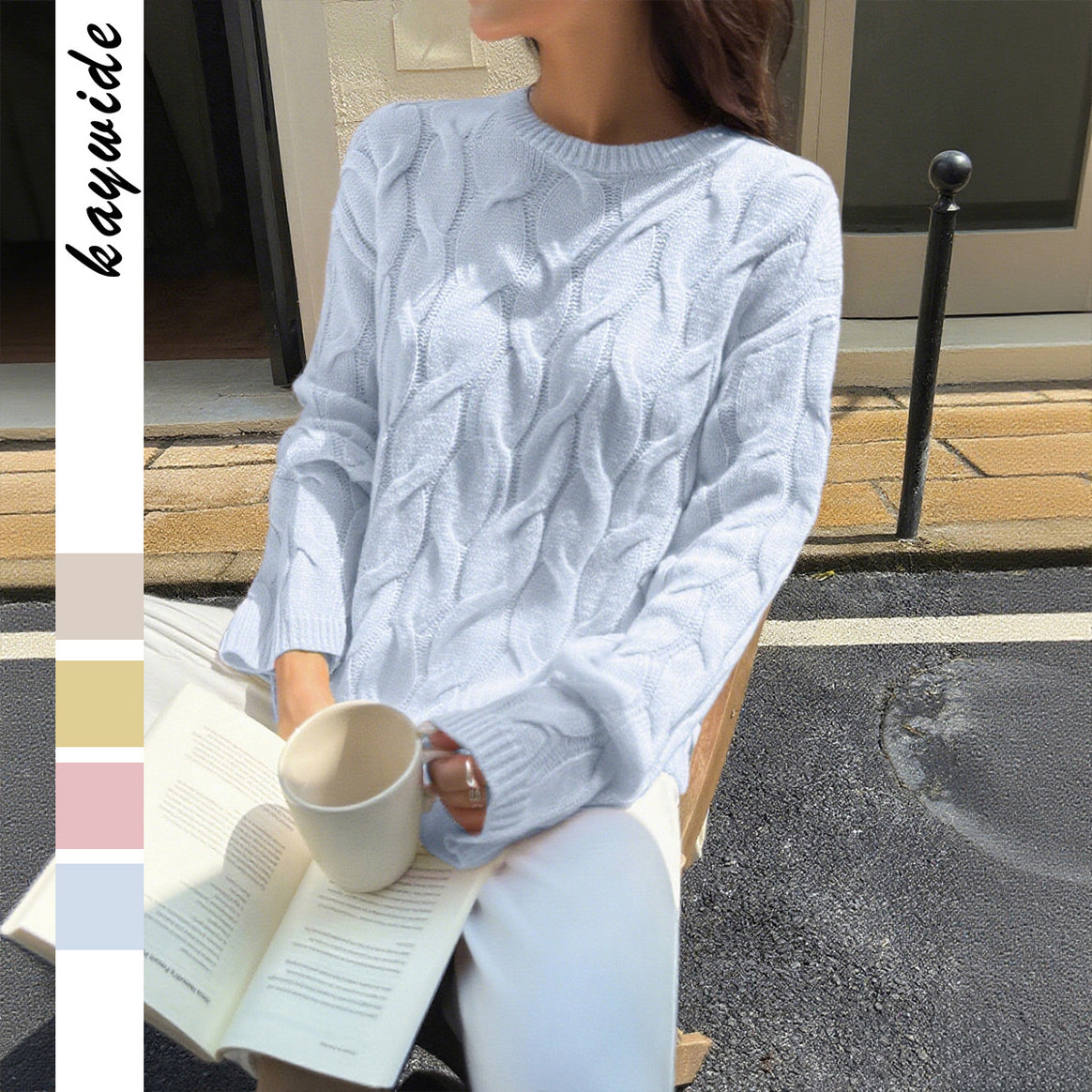 Women's oversized cable knit pullover with round neckline and soft drape Mune Fashion