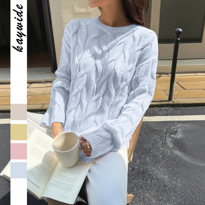 Women's oversized cable knit pullover with round neckline and soft drape Mune Fashion