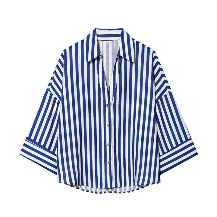 Women's relaxed oversized shirt blouse with wide collar and three-quarter sleeves Mune Fashion