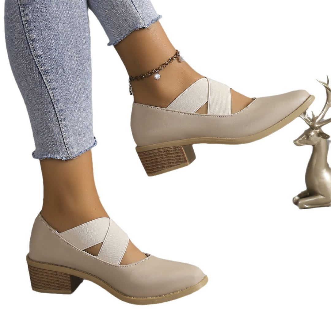 Women's Slipper-Pumps with crisscrossing elastic straps and block heel Mune Fashion