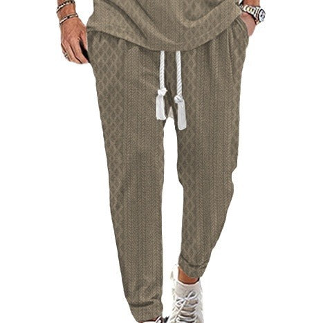 Men's Slim-Tapered Jogger Pants in Textured Design with Drawstring and Side Pockets Mune Fashion