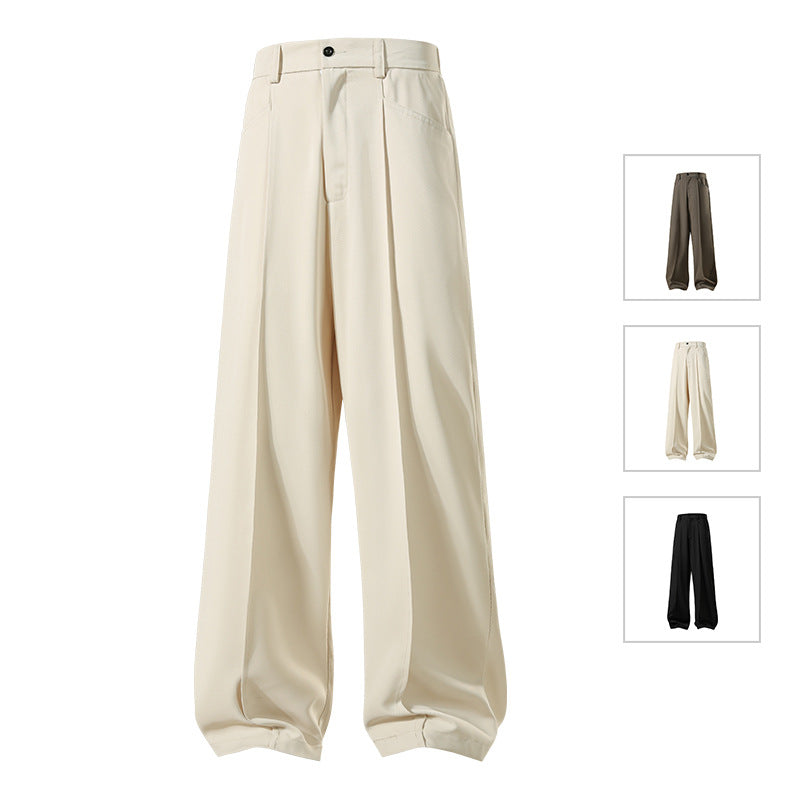 Men's Wide Crepe Trousers with Pleat and Straight Press Fold Mune Fashion