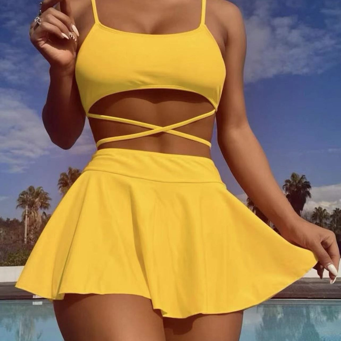 Ladies bikini set with transparent skirt and adjustable top Mune Fashion