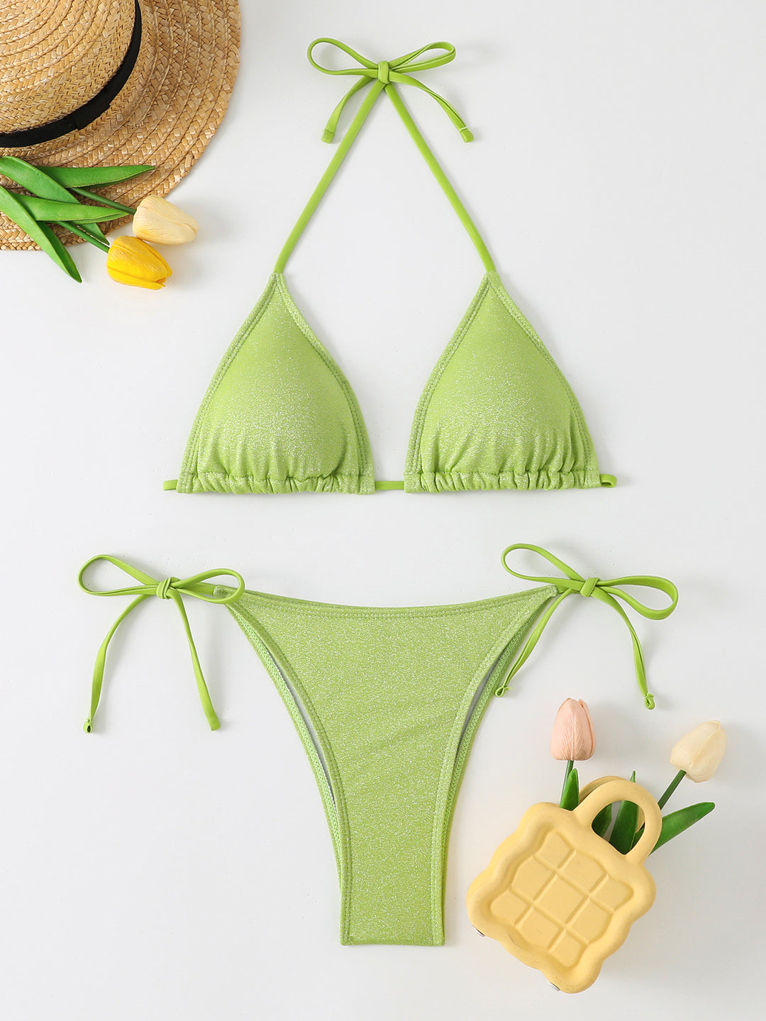 Women's Triangle Bikini with Shimmering Ruffle Design Mune Fashion
